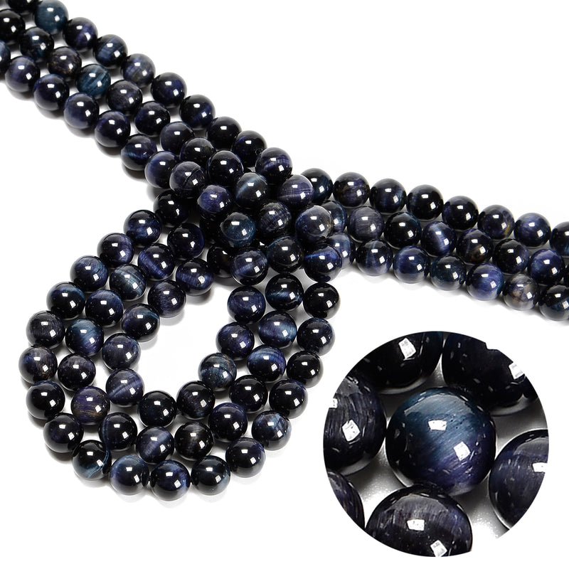 Natural Blue Tiger Eye Smooth Round Beads Size 6mm 8mm 10mm 12mm 15.5'' Strand