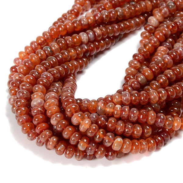 Burnt Orange Fire Agate Smooth Rondelle Beads Size 4x6mm 5x8mm Strand