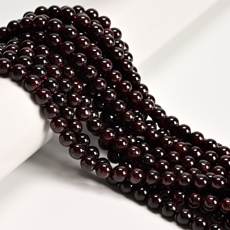 02- Natural Red Garnet Smooth Round Beads 5-5.5mm 7-7.5mm 9-9.5mm 15.5" Strand