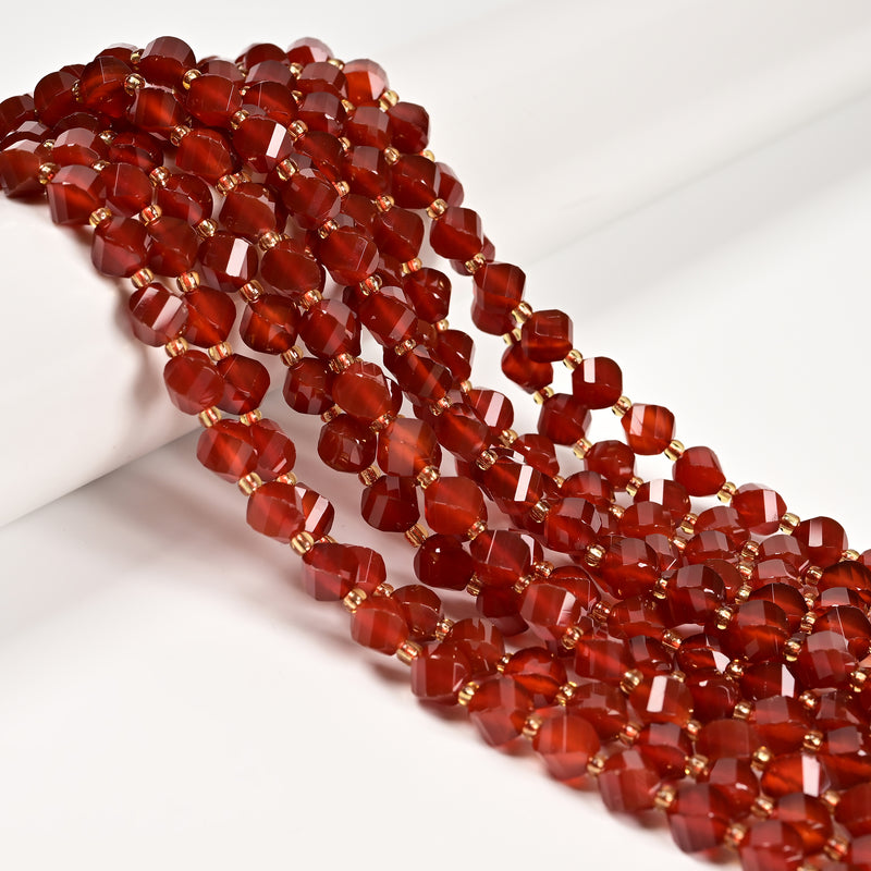 Natural Carnelian Faceted Spiral Twist Beads Size 8mm 15.5'' Strand