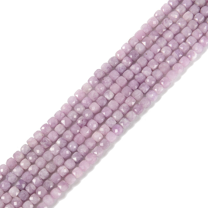 Natural Light Lepidolite Faceted Cube Beads Size 4mm 15.5'' Strand