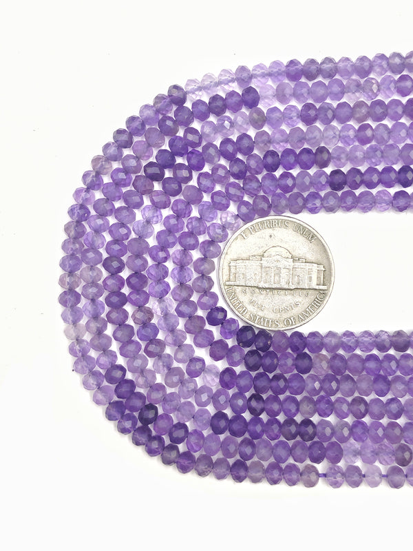 Natural Gradient Amethyst Faceted Rondelle Beads Size 3x4mm 15.5" Strand