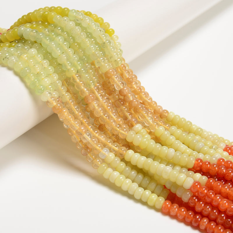 02 Multi-color Gemstone Smooth Rondelle Beads Size 4x6mm 15.5'' Strand