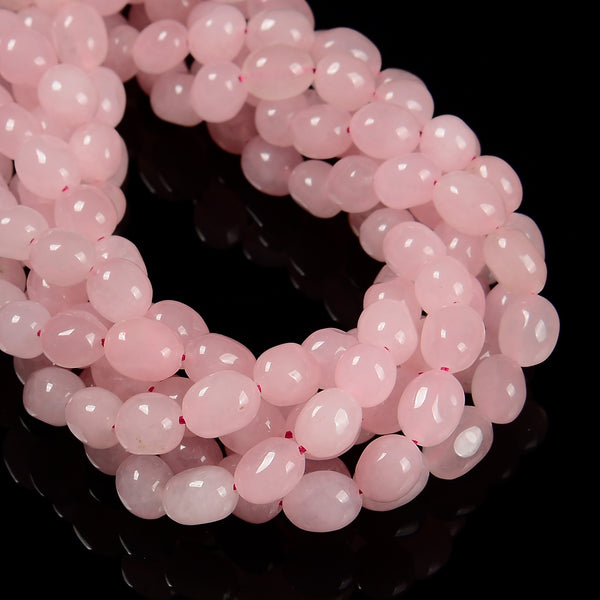 Rose Quartz Color Dyed Jade Pebble Nugget Beads Size 8x10mm 15.5'' Strand