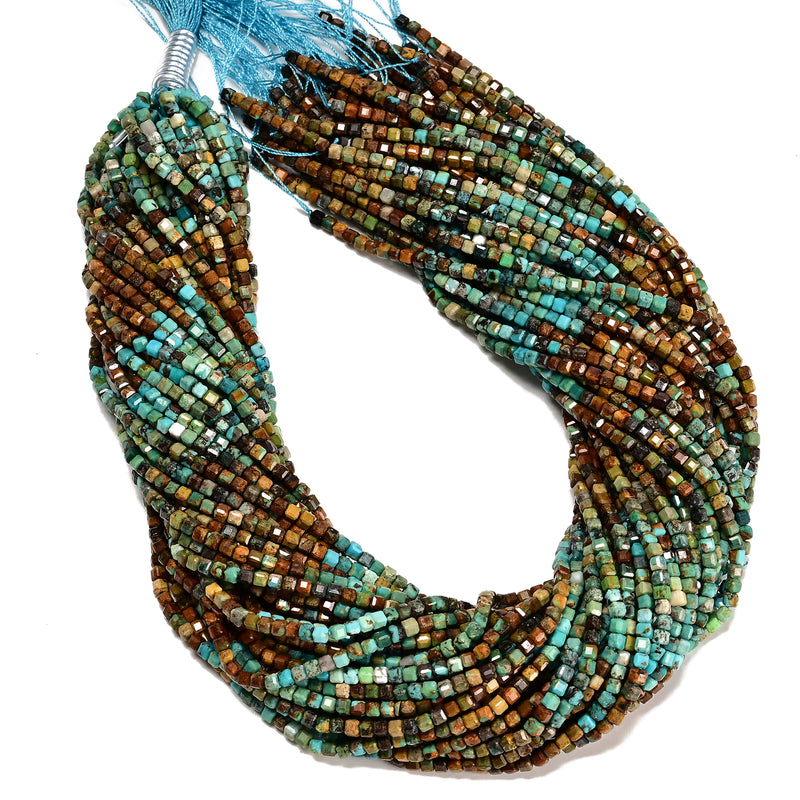 Gradient Natural Turquoise Faceted Cube Beads Size 3mm 15.5" Strand