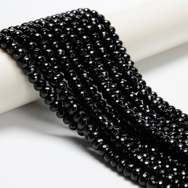 Black Onyx Faceted Rondelle Beads 4x6mm 5x8mm 6x10mm 15.5" Strand