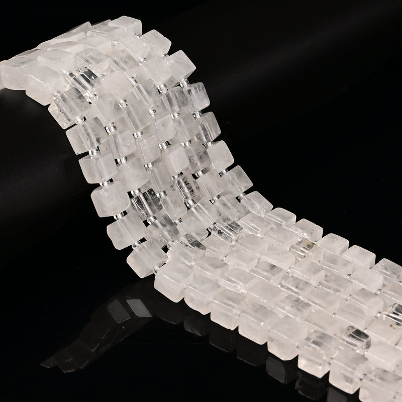 Natural Clear Quartz Smooth Cube Beads Size 8-9mm 15.5'' Strand