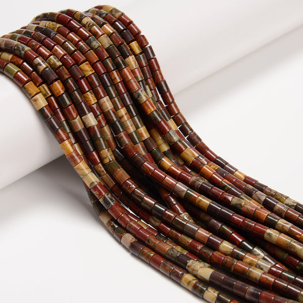 Natural Red Creek Jasper Cylinder Tube Beads Size 4x4mm 15.5" Strand