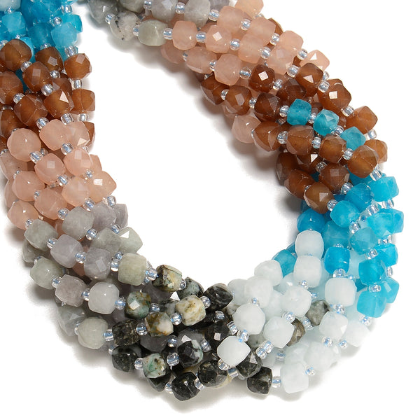 07 Gradient Multi-color Gemstone Faceted Cube Beads Size 6-7mm 15" Strand