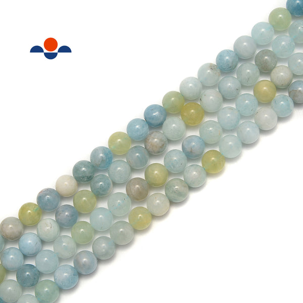 Light Blue Green Aquamarine Smooth Round Beads Size 10mm 12mm 15.5" Strand