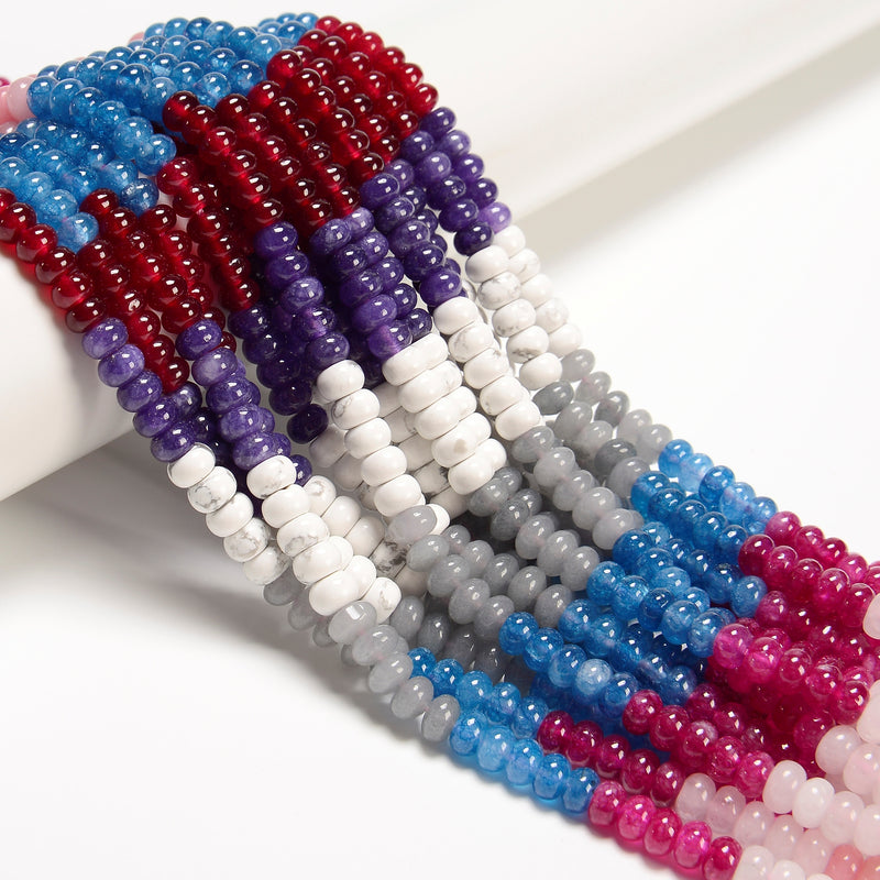 03 Multi-color Gemstone Smooth Rondelle Beads Size 4x6mm 15.5'' Strand