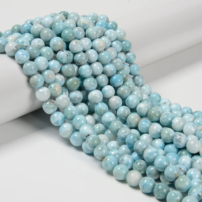 Grade A Natural Genuine Larimar Smooth Round Beads Size 5mm to 12mm 15.5'' Strd