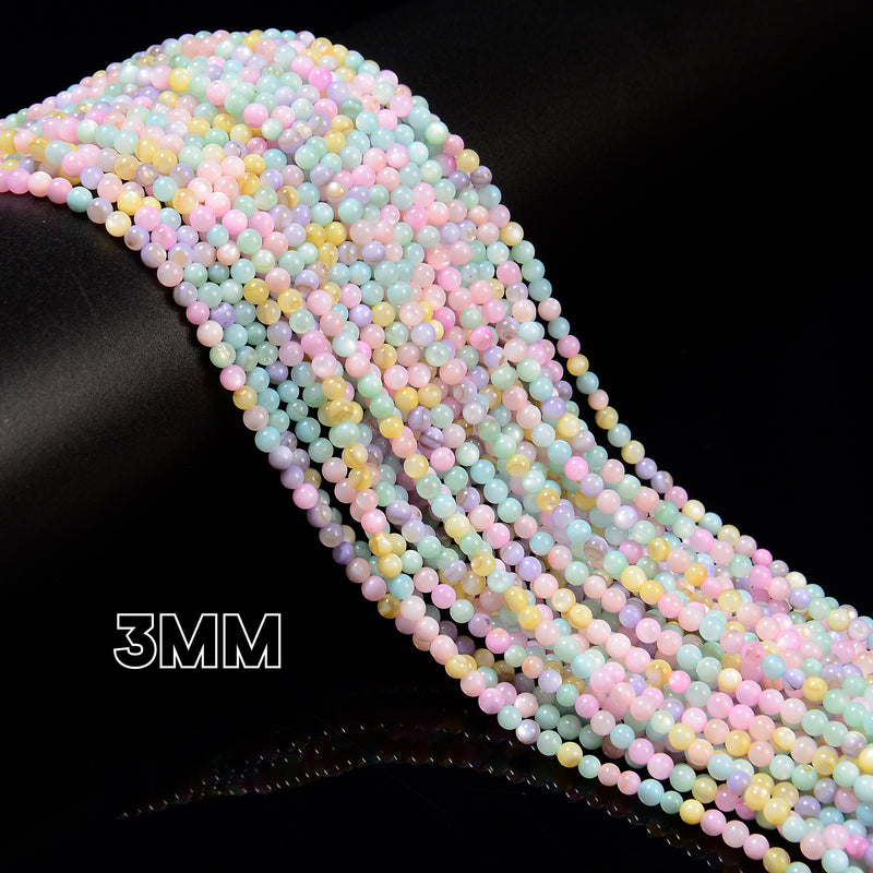 Multi-color MOP Shell Smooth Round Beads Size 3mm 4mm 15.5'' Strand