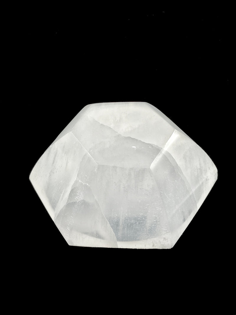 Natural Selenite Crystal Hexagon Dish Charging Energy Bowl Approx 4" Inches