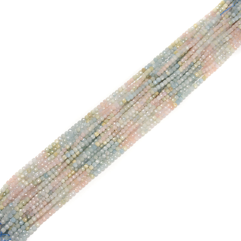 Natural Gradient Aquamarine Faceted Cube Beads Size 4-5mm 15.5" Strand