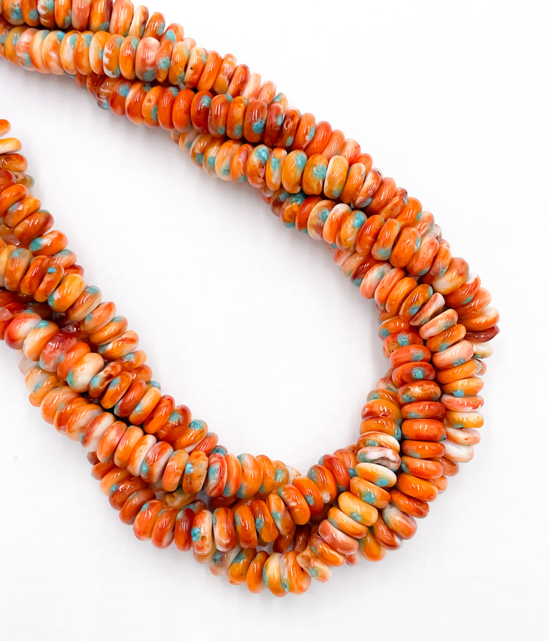 Natural Spiny Oyster with Turquoise Smooth Rondelle Beads Size 3x8mm 16" Strand