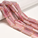 Madagascar Rose Quartz Faceted Rectangle Irregular Tube Beads 18-30mm 15.5" Strd