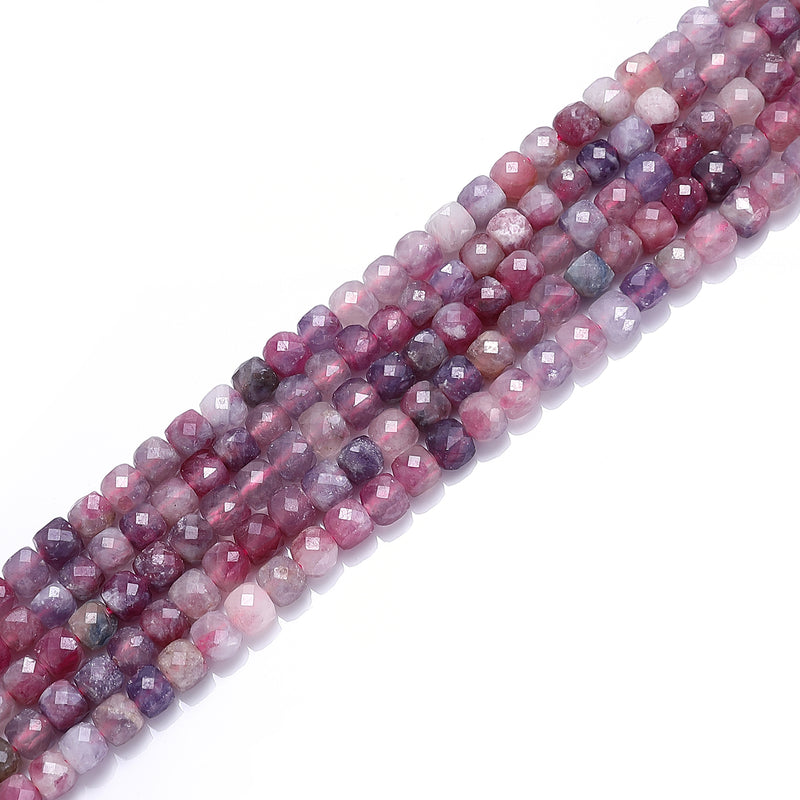 Purple Tourmaline & Lepidolite Faceted Cube Beads Size 4.5-5mm 15.5'' Strand