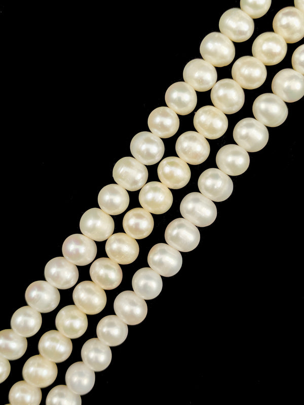 White Fresh Water Pearl Off Round Potato Shape Size 7-8mm 14" Strand