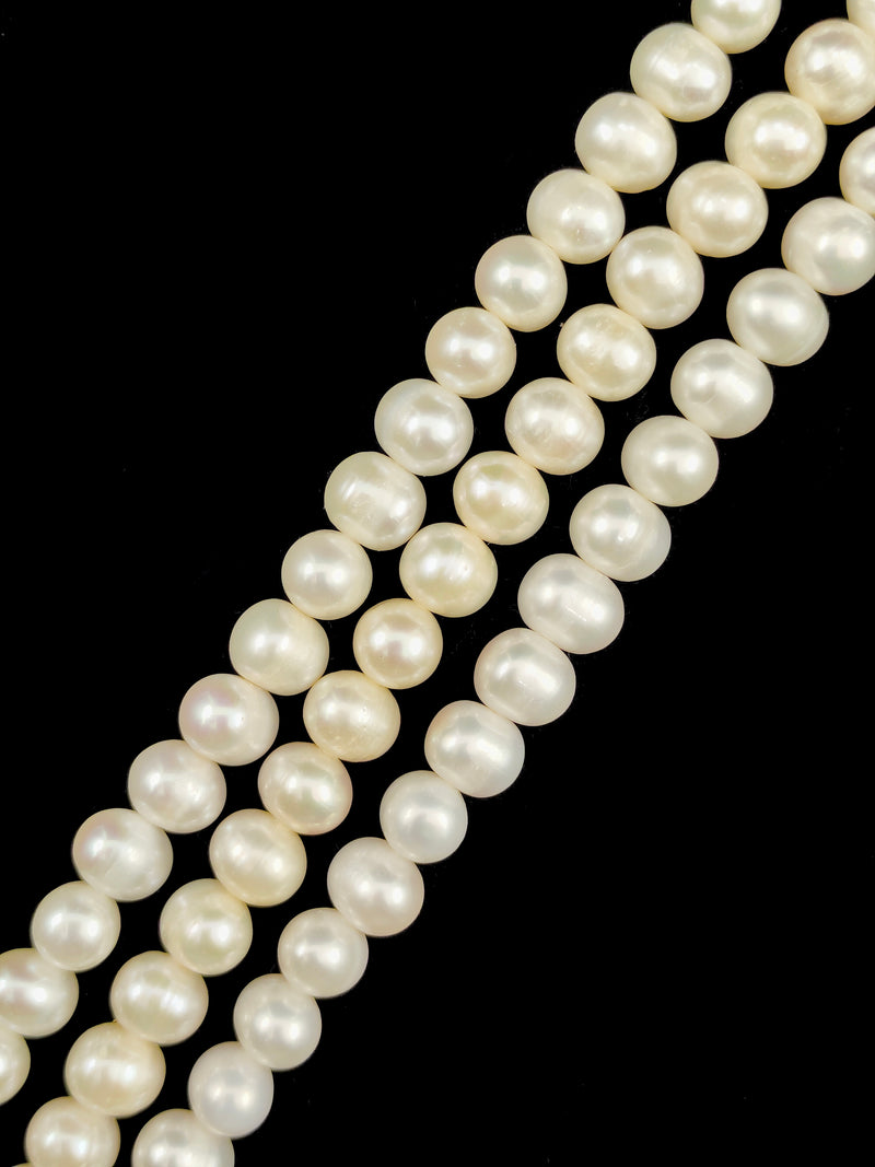 White Fresh Water Pearl Off Round Potato Shape Size 7-8mm 14" Strand