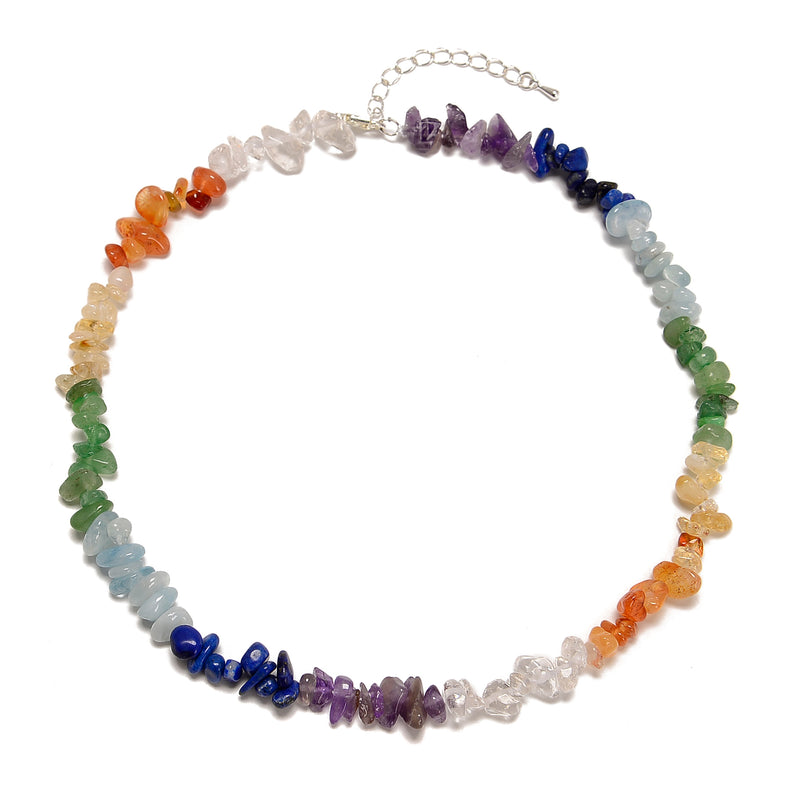 Chakra Rainbow Gemstone Chips Beaded Necklace 5-8mm 16"-17.5'' Length Adjustable