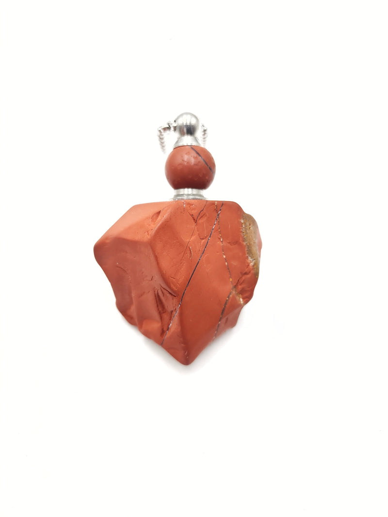 Natural Red Poppy Jasper Matte Irregular Shape Perfume Bottle 15-30mm Necklace