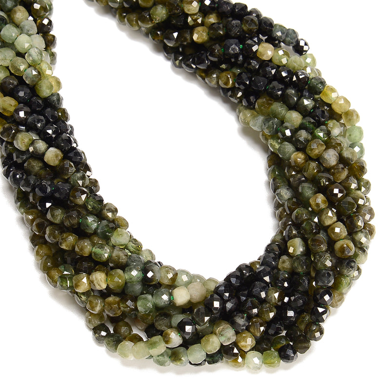 Gradient Natural Green Tourmaline Faceted Cube Beads Size 4mm 15.5'' Strand