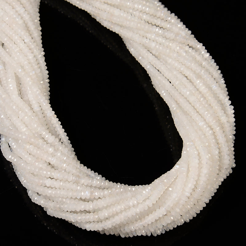 Natural White Rainbow Moonstone Faceted Rondelle Beads Size 2x4mm 15.5'' Strand