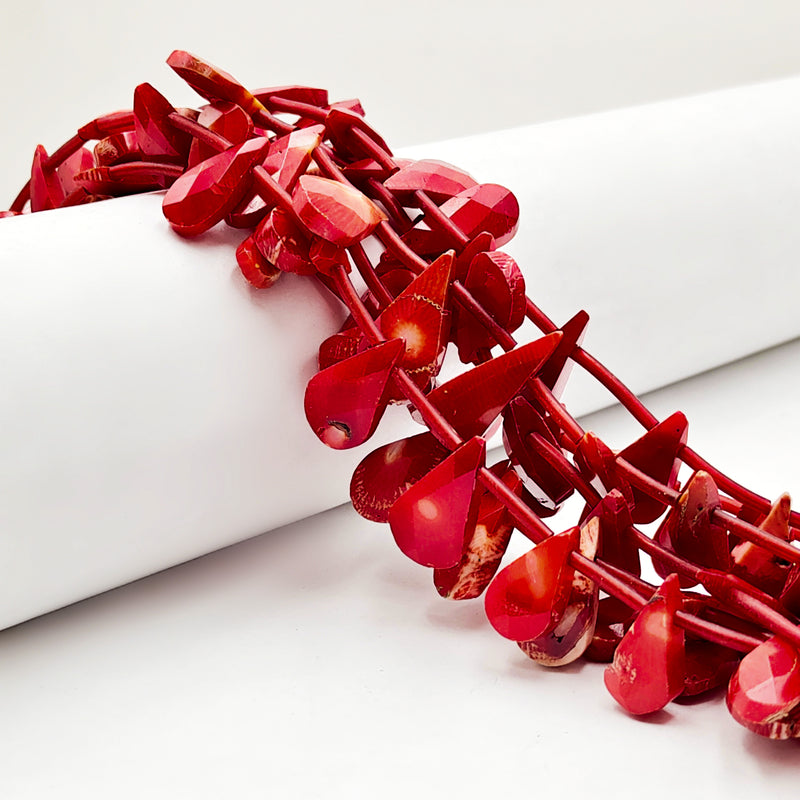 Red Bamboo Coral Faceted Teardrop Beads Approx 12-20mm 15.5" Strand