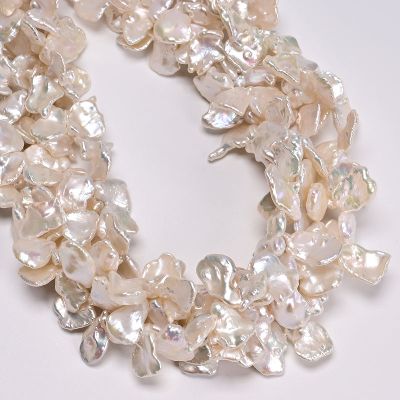 White Fresh Water Pearl Keshi Corn Flake Petals Beads 11-12x15-17mm 16" Strand