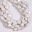 Natural White Fresh Water Pearl Flat Oval Shape Beads 13-15x18-20mm 15.5" Strand