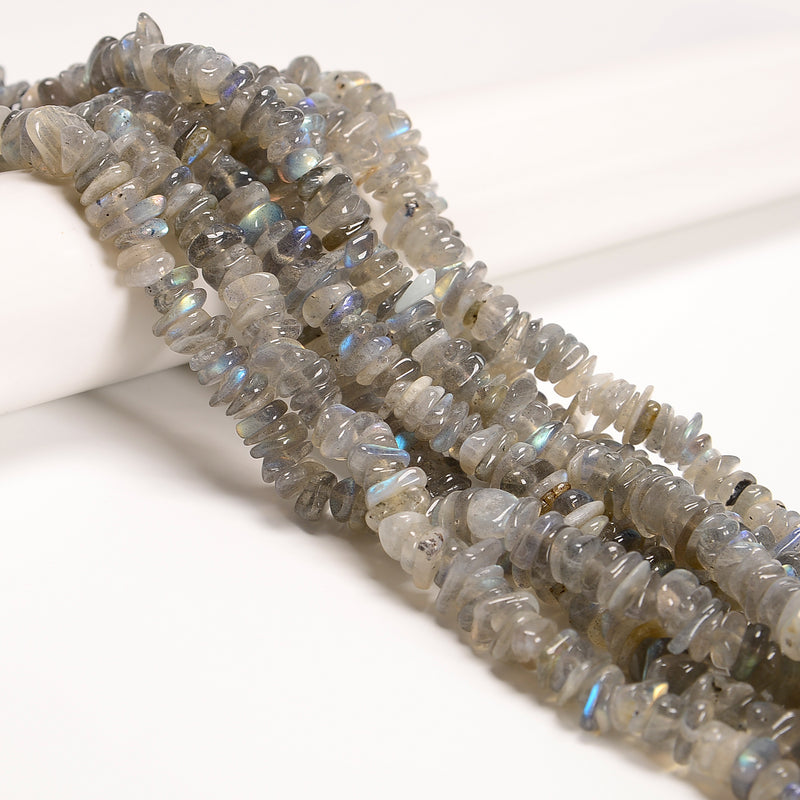 Natural Labradorite Center Drill Pebble Nugget Chips Beads 10-12mm 15.5'' Strand