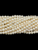 White Fresh Water Pearl Off Round Potato Shape Size 7-8mm 14" Strand