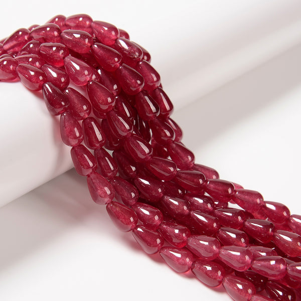 Ruby Red Color Dyed Jade Teardrop Beads Size 8x12mm 15.5'' Strand