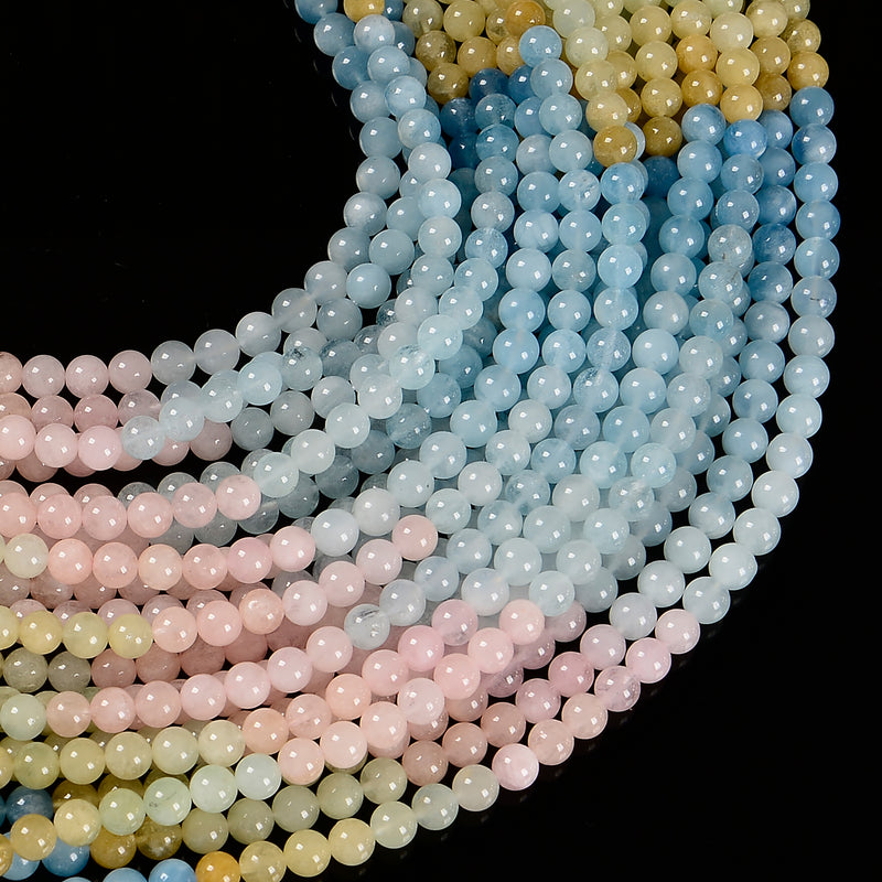 Natural Gradient Multi-Color Morganite Smooth Round Beads 6mm 8mm 15.5'' Strand