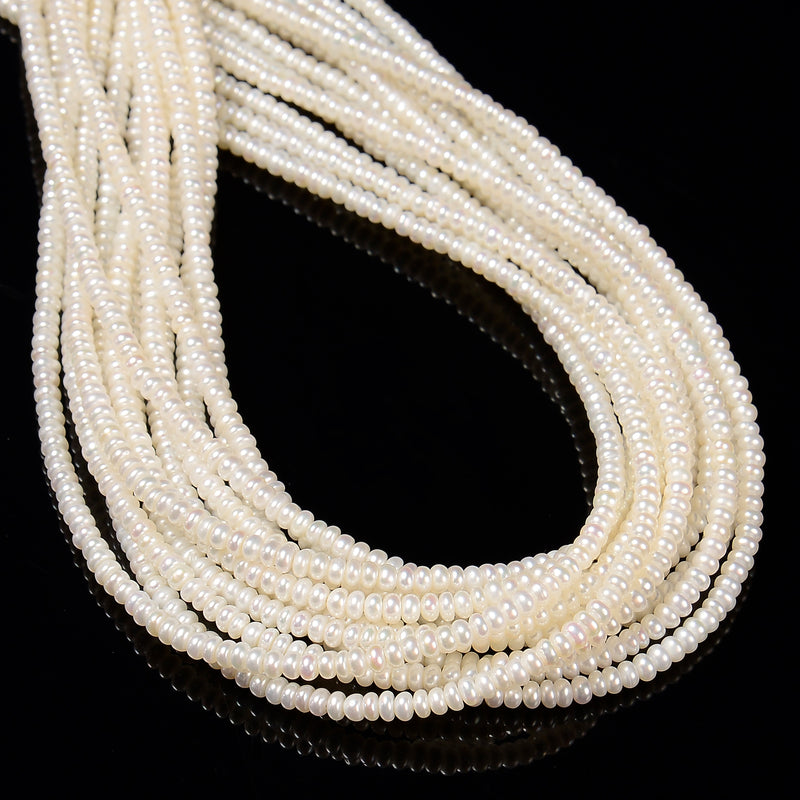 White Fresh Water Pearl Smooth Rondelle Beads Size 2x3.5mm 14'' Strand