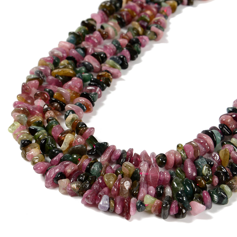 Grade A Multi-color Tourmaline Pebble Nugget Chips Beads Size 7-8mm 15.5''Strand