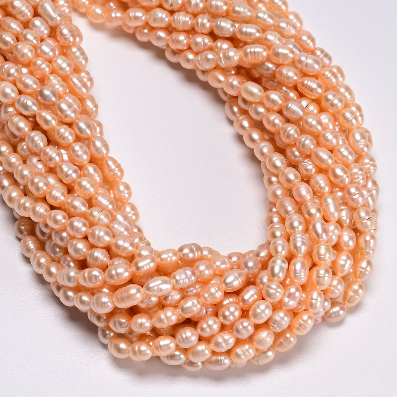 Natural Pink Fresh Water Pearl Ringed Baroque Shape Beads 4-5x6-7mm 13.5" Strand