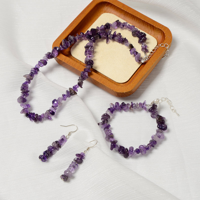 Natural Amethyst Chips Beads Size 5-8mm Jewelry Set Bracelet Earrings Necklace