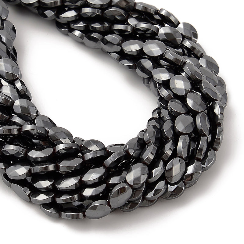 Natural Gray Hematite Faceted Oval Beads Size 6x8mm 15.5'' Strand