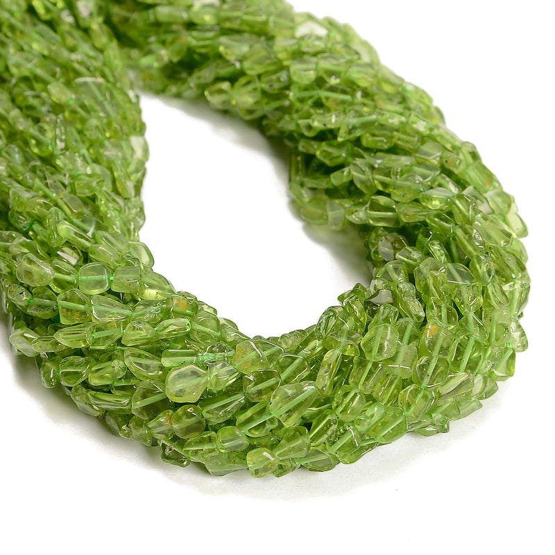 Natural Peridot Flat Nugget Beads Size 5-6mm x 5-8mm 15.5'' Strand