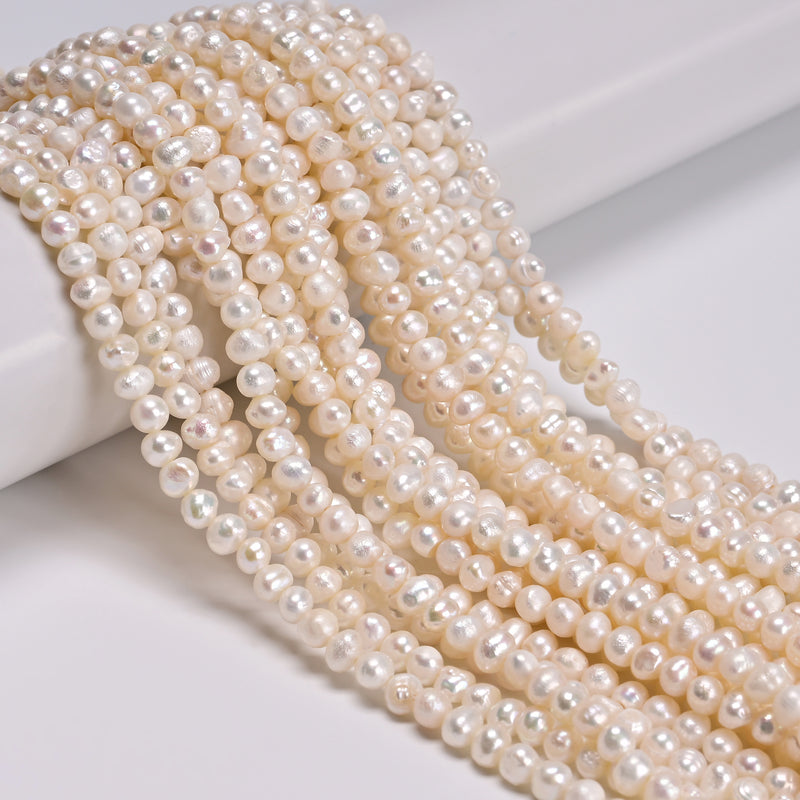 Natural White Fresh Water Pearl Nugget Potato Shape Beads Size 4-5mm 14'' Strand