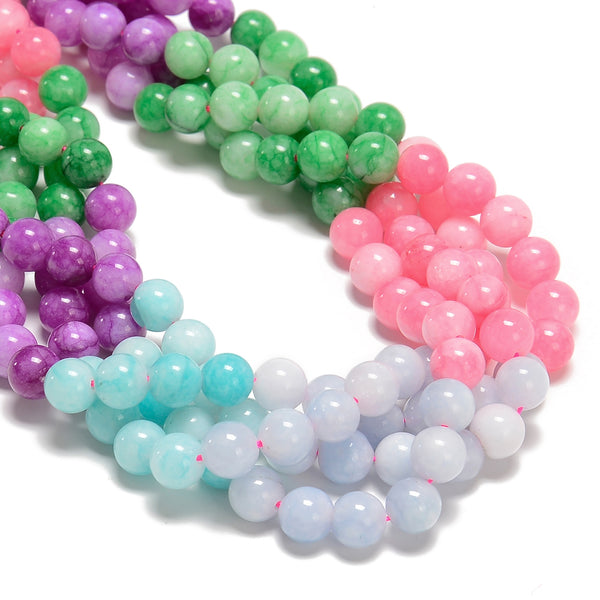 06-Multi-color Dyed Jade Smooth Round Beads Size 8mm 15.5'' Strand