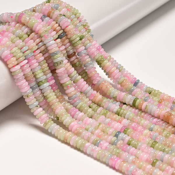 Morganite Color Dyed Jade Smooth Rondelle Beads Size 2x6mm 15.5" Strand