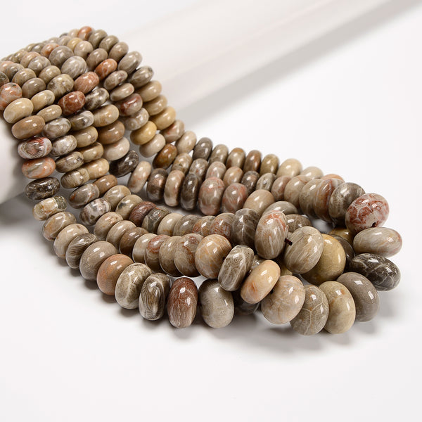 Natural Fossil Coral Graduated Smooth Rondelle Beads 5x8-10x18mm 15.5'' Strand