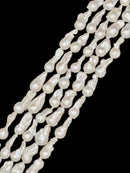 White Fresh Water Pearl Baroque Fireball Shape Size 10-20x15-33mm 15.5" Strand