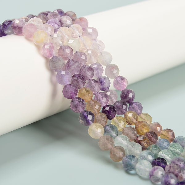 Natural Gradient Fluorite Faceted Round Beads Size 6.5-7mm 15.5'' Strand