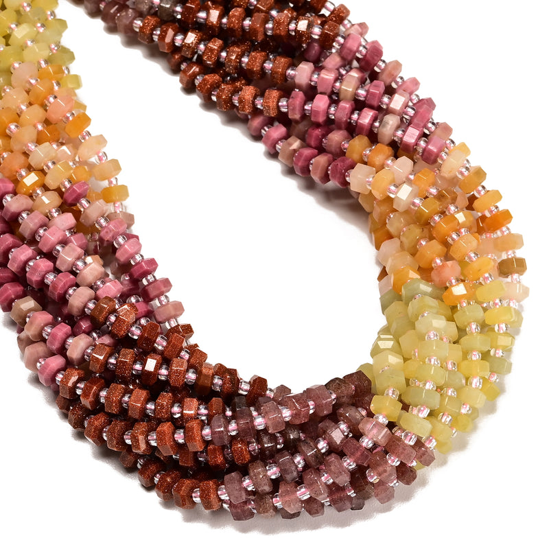 02 Gradient Multi-color Gemstone Hexagonal Rondelle Wheel Beads 3x6mm 15" Strand