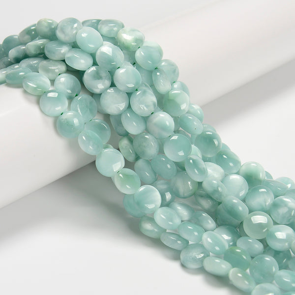 Natural Iridescent Dark Green Moonstone Smooth Coin Beads 6mm 10mm 15.5'' Strand