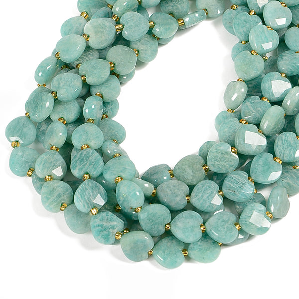 Natural Blue Green Amazonite Faceted Heart Shape Beads Size 12mm 15.5'' Strand